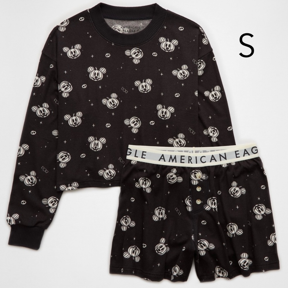 American Eagle AE Halloween Mickey Mouse Plush PJ Set Black - Small
